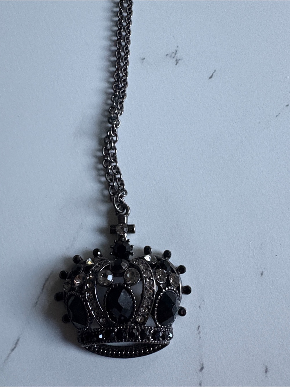 Volcom Black Crown Pendant Necklace with Dark Rhinestones